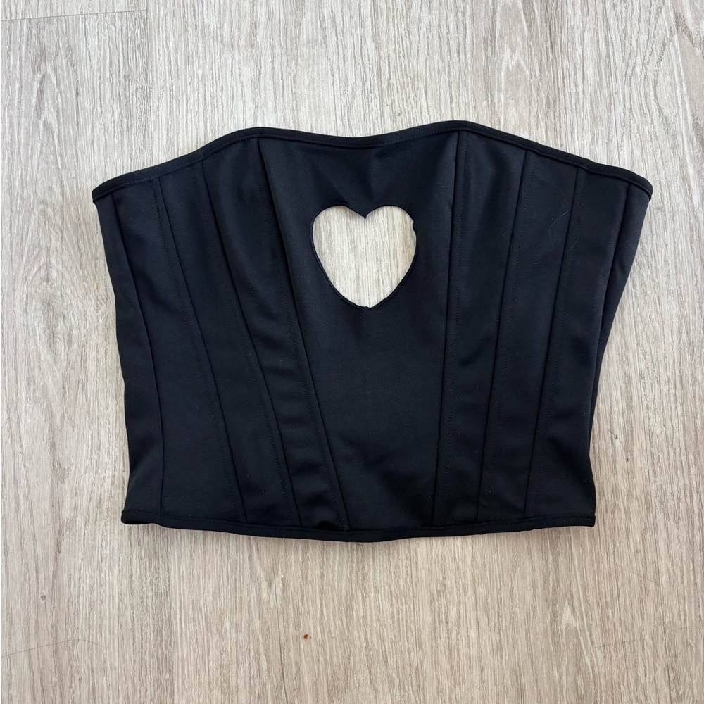 Black Heart-Cutout Strapless Bustier Top